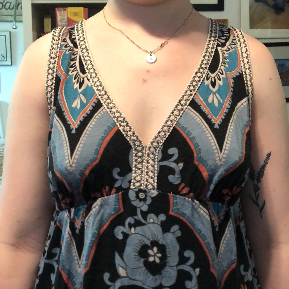 Lucky Brand Blue Floral Knit Maxi Sundress Sz L